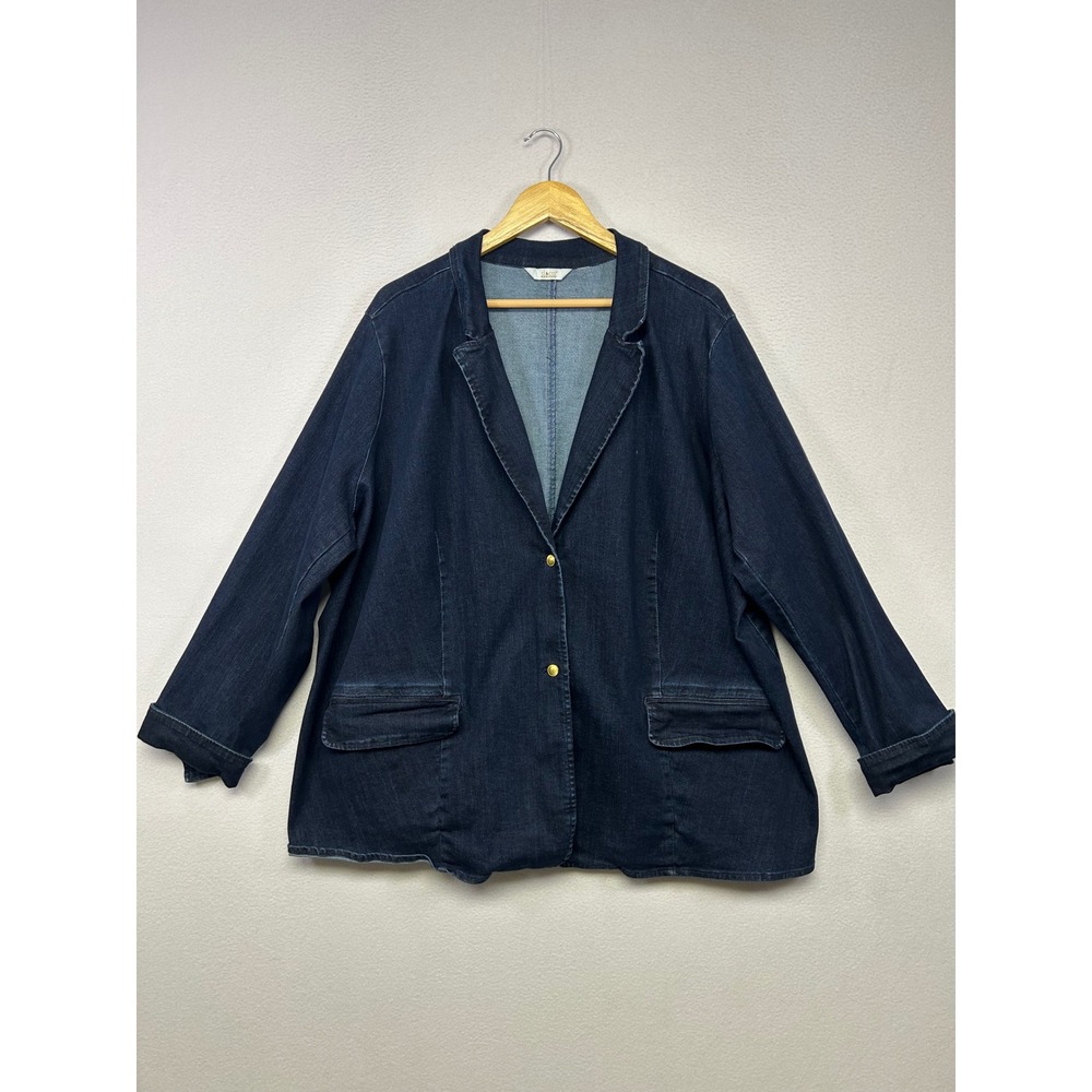Casual Chic d & co. Heritage Womens 3X Dark Wash Blue Denim Stretch Blazer